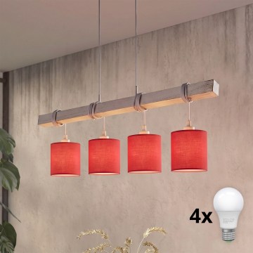 Brilagi - LED-Pendelleuchte mit Kabelaufhängung NUBILA 4xE27/60W/230V grau/rot