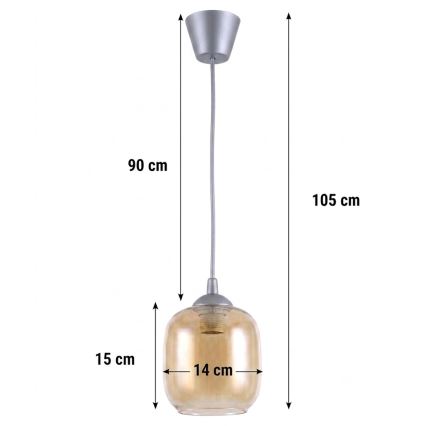 Brilagi - LED-Pendelleuchte an Kabel RETRO GLASS 1xE27/60W/230V Ø 14 cm silber/rauchbraun