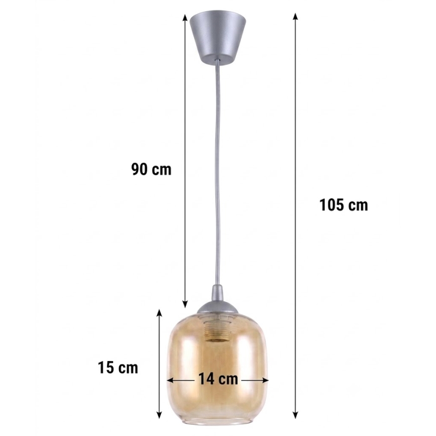 Brilagi - LED-Pendelleuchte an Kabel RETRO GLASS 1xE27/60W/230V Ø 14 cm silber/rauchbraun