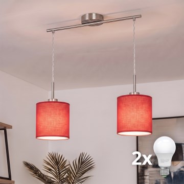 Brilagi - LED-Pendelleuchte mit Seilaufhängung NUBILA 2xE27/60W/230V rot