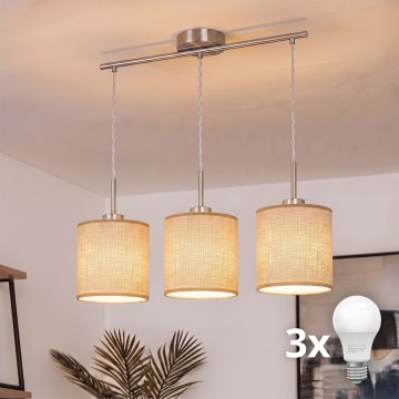 Brilagi - LED-Pendelleuchte mit Seilaufhängung NUBILA 3xE27/60W/230V hellbraun