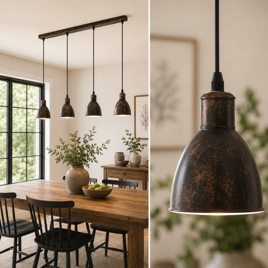 Brilagi - LED-Pendelleuchte mit Seilaufhängung RIDDY 4xE27/60W/230V Kupfer/Patina