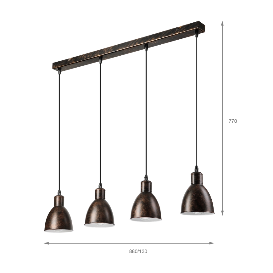 Brilagi - LED-Pendelleuchte mit Seilaufhängung RIDDY 4xE27/60W/230V Kupfer/Patina