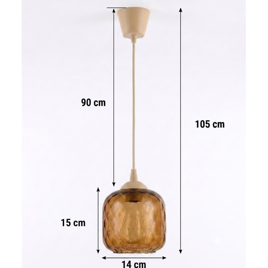 Brilagi - LED Pendelleuchte an Kabel RETRO GLASS 1xE27/60W/230V Ø 14 cm beige/rauchbraun
