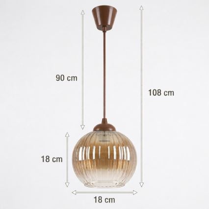 Brilagi - LED-Hängeleuchte an Kabel RETRO GLASS 1xE27/60W/230V Ø 18 cm braun/rauchbraun