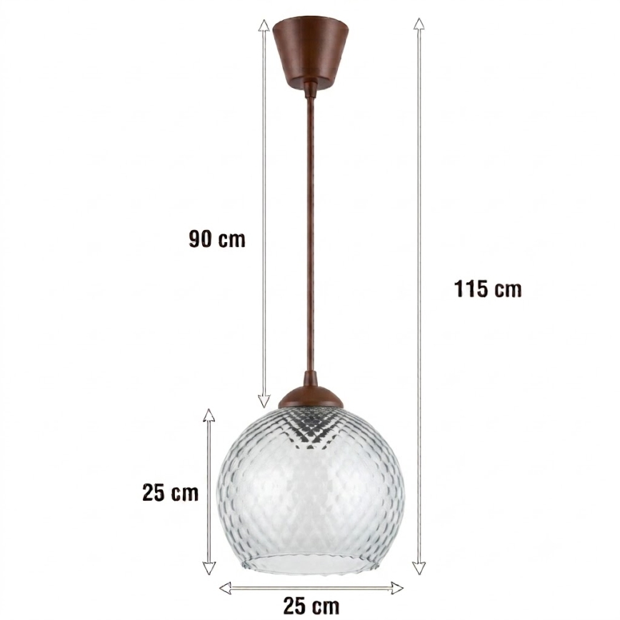 Brilagi - LED-Pendelleuchte an Kabel RETRO GLASS 1xE27/60W/230V Ø 25 cm braun/rauchgrau