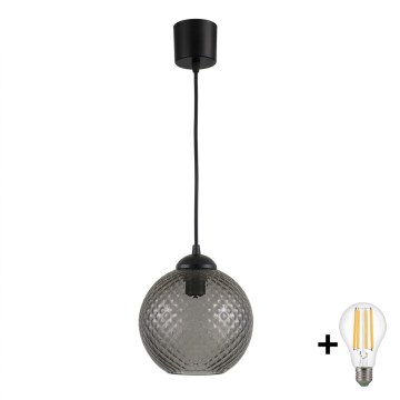 Brilagi - LED-Pendelleuchte RETRO GLASS an Kabel 1xE27/60W/230V Ø 18 cm schwarz/rauchgrau