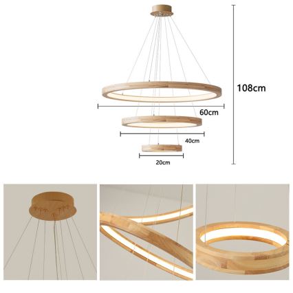 Brilagi - LED-Pendelleuchte UMEA WOOD an Kabel, LED/45W/230V, Ø 60 cm, Holz