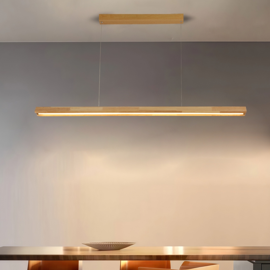 Brilagi - LED-Pendelleuchte UMEA WOOD an Stahlseil, LED/30W/230V, 120 cm, Holz