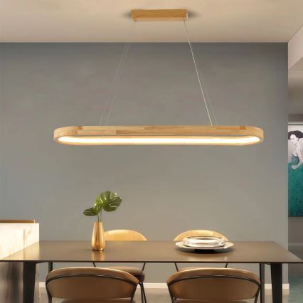 Brilagi - LED-Pendelleuchte UMEA WOOD an Stahlseil, LED/40W/230V, 90x22 cm, Holz