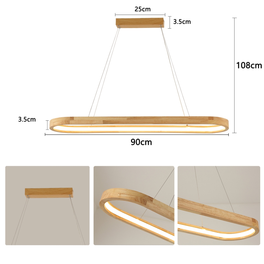 Brilagi - LED-Pendelleuchte UMEA WOOD an Stahlseil, LED/40W/230V, 90x22 cm, Holz