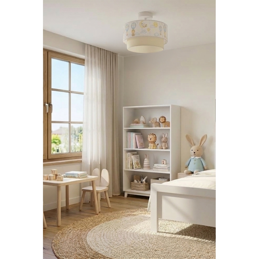 Brilagi - Lampada a plafone LED per bambini BOBO 1xE27/60W/230V Ø 40 cm bianco/beige/motivo animaletti