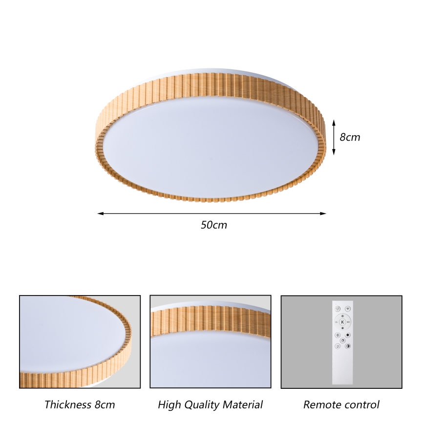 Brilagi - Plafoniera dimmerabile a LED CORVO LED/72W/230V 3000-6000K finitura in legno Ø 50 cm + telecomando
