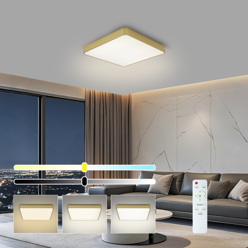 Brilagi - Plafoniera LED dimmerabile POOL LED/36W/230V 3000-6000K 40x40 cm oro + telecomando