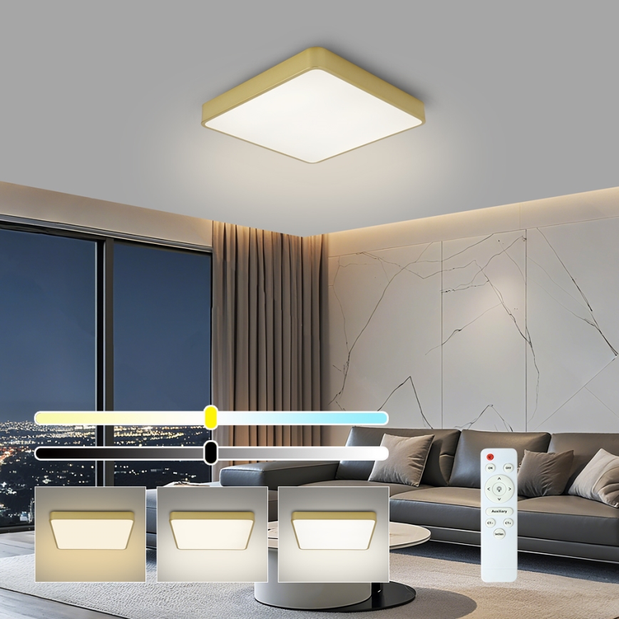 BRILAGI - Plafoniera dimmerabile a LED POOL SQUARE LED/48W/230V 3000–6000K 50x50 cm dorata + telecomando