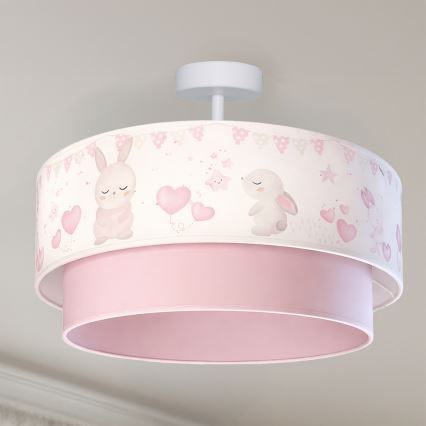 Brilagi - Plafoniera LED per bambini BOBO 1xE27/60W/230V Ø 40 cm crema/rosa/coniglietti