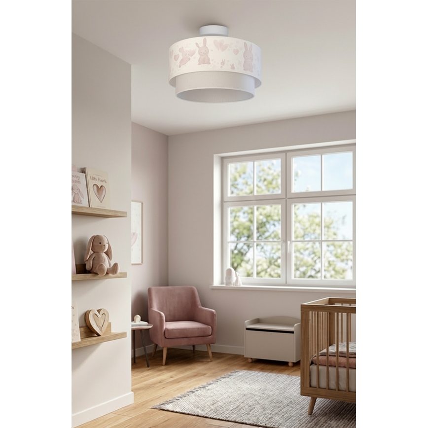 Brilagi - Plafoniera a LED per bambini BOBO 1xE27/60W/230V Ø 40 cm crema/grigio/coniglietti