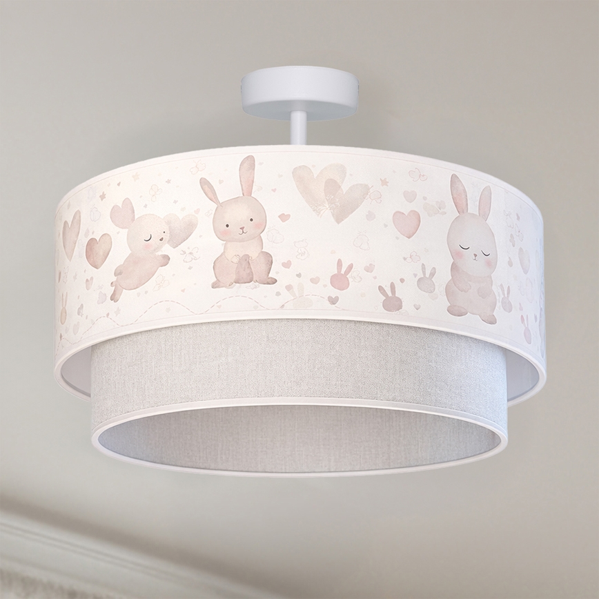 Brilagi - Plafoniera a LED per bambini BOBO 1xE27/60W/230V Ø 40 cm crema/grigio/coniglietti