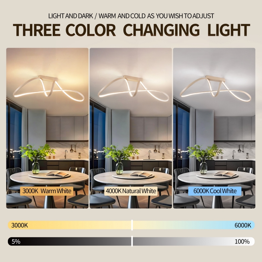 Brilagi - Plafonnier LED dimmable en applique TWISTER LED/60W/230V 3000-6000K beige + télécommande