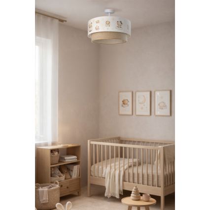 Brilagi - Plafonnier LED pour enfants BOBO 1xE27/60W/230V Ø 40 cm blanc/beige/oursons