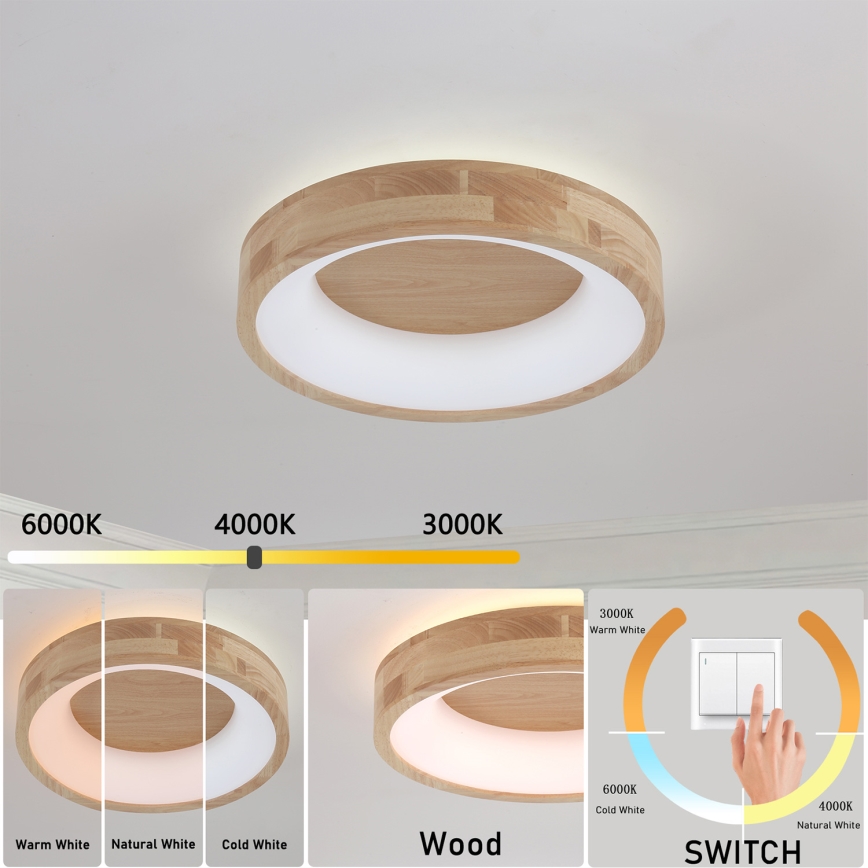 Brilagi - Plafonnier LED FALCON WOOD LED/30W/230V 3000/4000/6000K Ø 45 cm bois