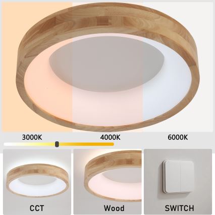 Brilagi - Plafonnier LED FALCON WOOD LED/30W/230V 3000/4000/6000K Ø 45 cm en bois