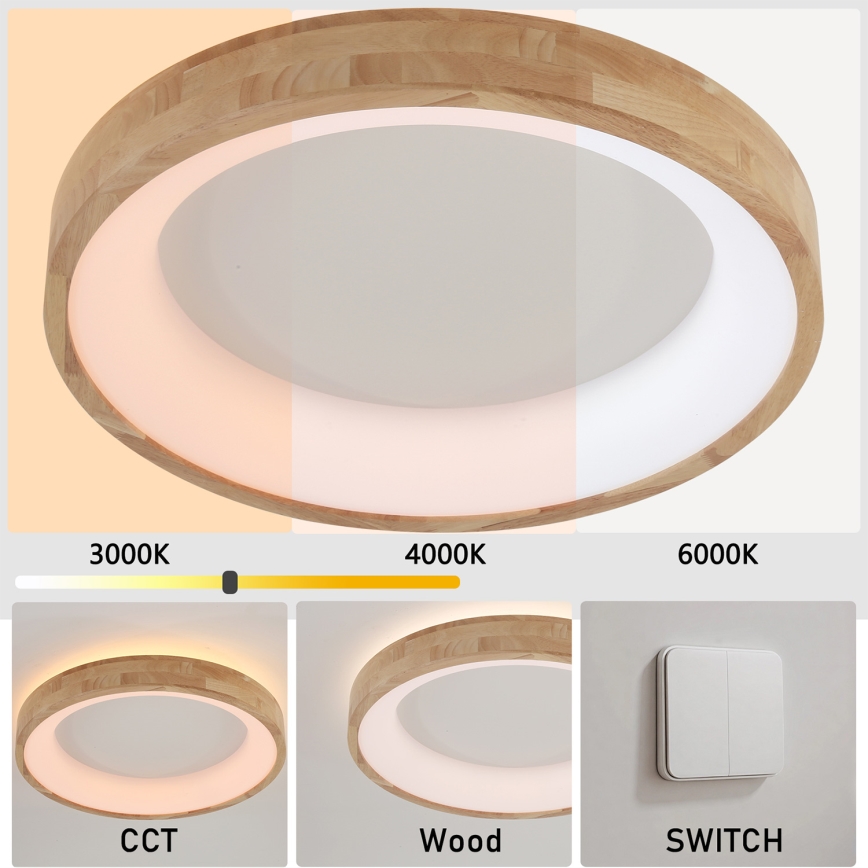 Brilagi - Plafonnier LED FALCON WOOD LED/40W/230V 3000/4000/6000K Ø 60 cm bois