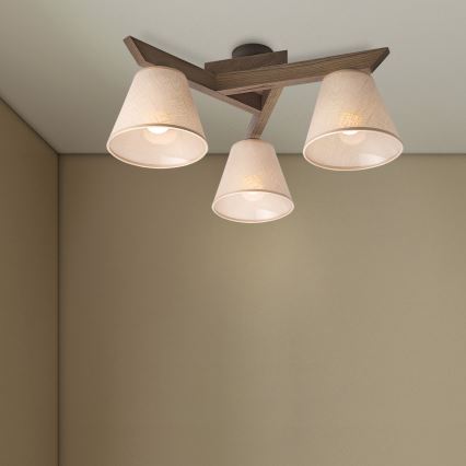 Brilagi - Plafonnier LED ANTHONY 3xE14/40W/230V chêne noyer/beige