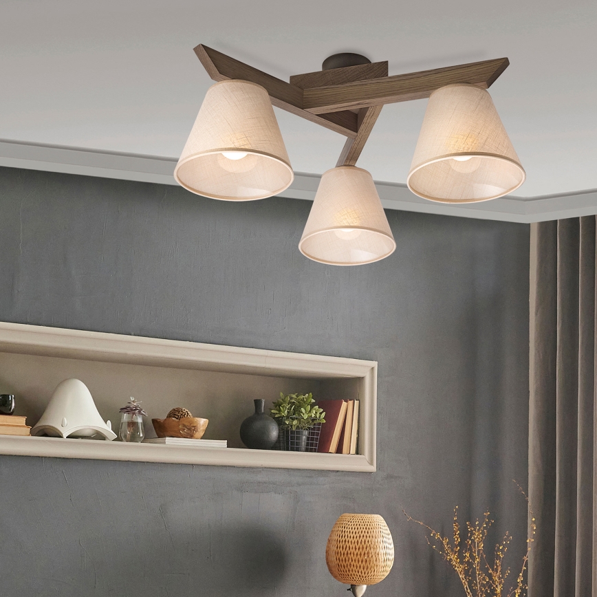Brilagi - Plafonnier LED ANTHONY 3xE14/40W/230V chêne noyer/beige