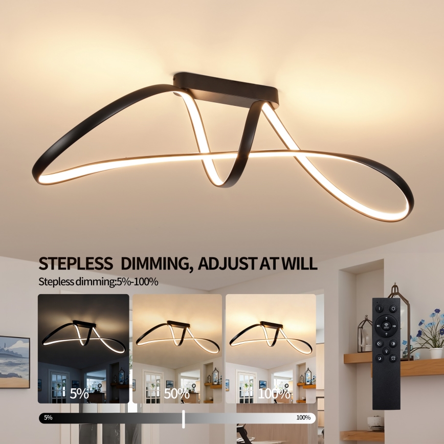 Brilagi - Plafonnier LED dimmable à montage en surface TWISTER LED/60W/230V 3000-6000K noir + télécommande