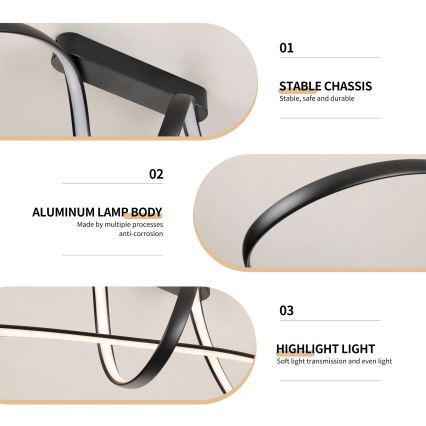 Brilagi - Plafonnier LED dimmable à montage en surface TWISTER LED/60W/230V 3000-6000K noir + télécommande