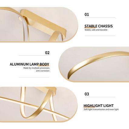 Brilagi - Lustre LED dimmable à montage en surface TWISTER LED/60W/230V 3000-6000K doré + télécommande