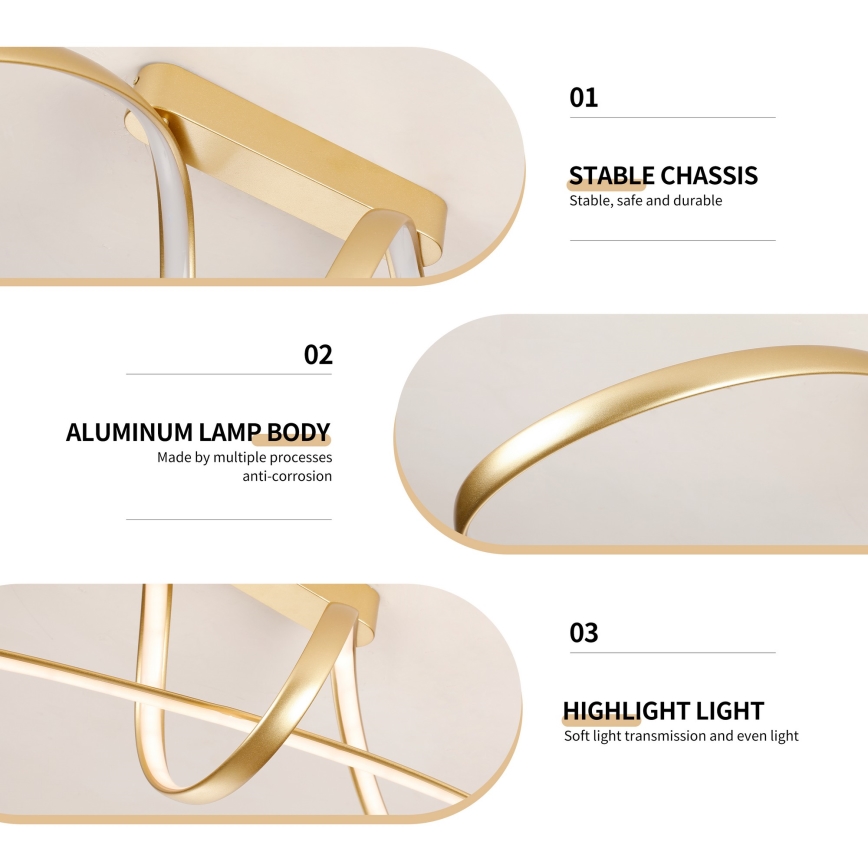 Brilagi - Lustre LED dimmable à montage en surface TWISTER LED/60W/230V 3000-6000K doré + télécommande