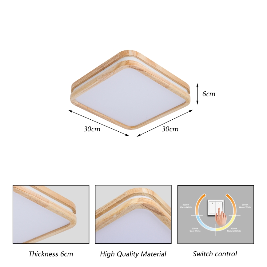 Brilagi - Plafonnier LED MOLINA SQUARE LED/32W/230V 3000/4000/6000K chêne 30x30 cm