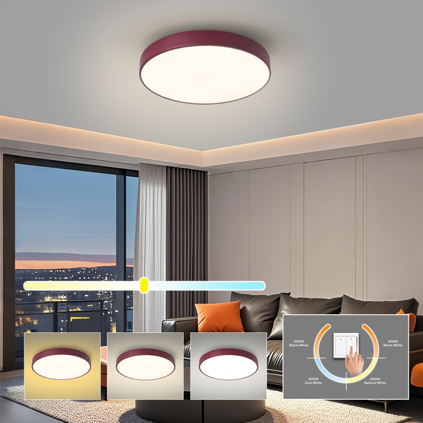 Brilagi - Plafonnier LED POOL/48W/230V 3000/4000/6000K diam. 40 cm bordeaux