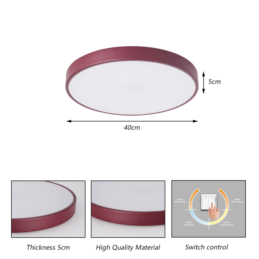 Brilagi - Plafonnier LED POOL/48W/230V 3000/4000/6000K diam. 40 cm bordeaux