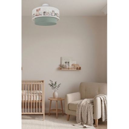 Brilagi - Plafonnier LED pour enfants BOBO 1xE27/60W/230V Ø 40 cm blanc/vert/motifs animaux
