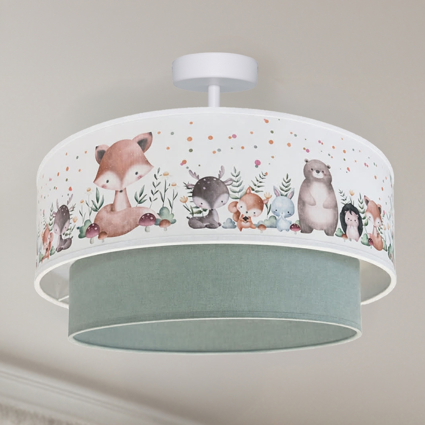 Brilagi - Plafonnier LED pour enfants BOBO 1xE27/60W/230V Ø 40 cm blanc/vert/motifs animaux