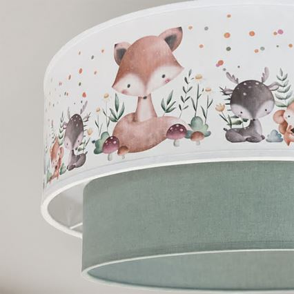 Brilagi - Plafonnier LED pour enfants BOBO 1xE27/60W/230V Ø 40 cm blanc/vert/motifs animaux