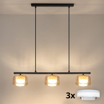 Brilagi - LED RGB+CCT dimmbare Pendelleuchte mit Drahtseilaufhängung AURA LUX 3xGX53/14W/230V 2700-6500K Wi-Fi Tuya schwarz/gold