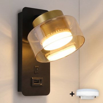 Brilagi - LED RGB+CCT dimmbare Wandleuchte mit USB-Anschluss AURA LUX 1xGX53/14W/230V 2700-6500K Wi-Fi Tuya schwarz/gold