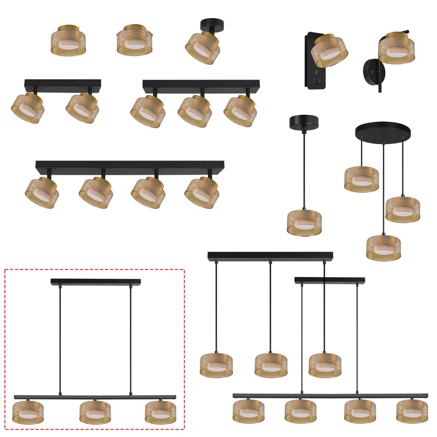 Brilagi - LED RGB+CCT dimmbare Pendelleuchte mit Drahtseilaufhängung AURA LUX 3xGX53/14W/230V 2700-6500K Wi-Fi Tuya schwarz/gold