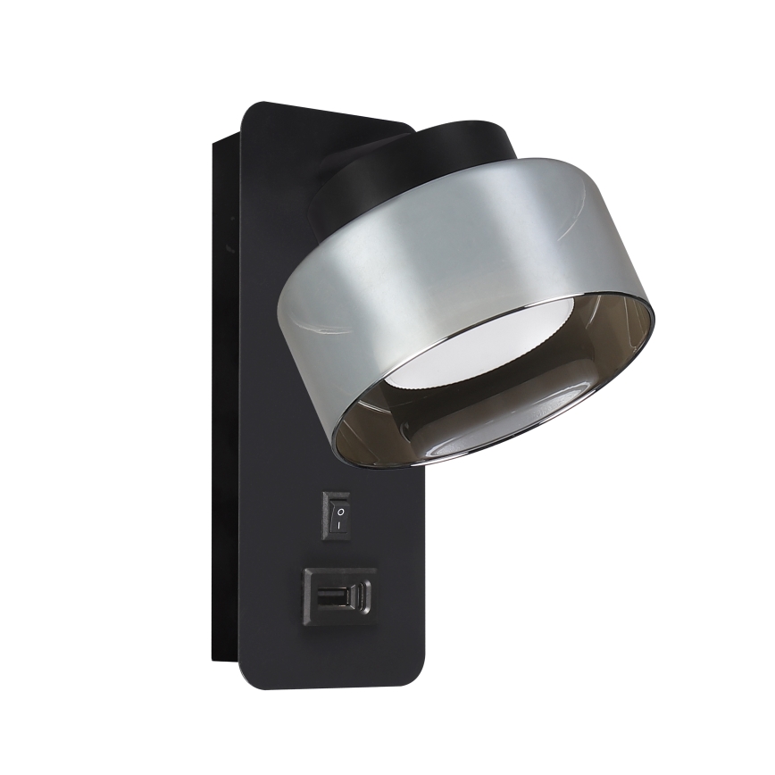 Brilagi - LED RGB+CCT dimmbare Wandleuchte mit USB-Anschluss AURA LUX 1xGX53/14W/230V 2700-6500K Wi-Fi Tuya schwarz/rauchgrau