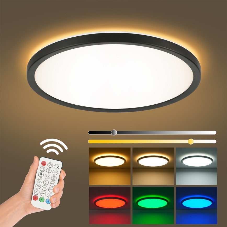 Brilagi - Dimmbare LED-RGBW-Deckenleuchte ULTRA SLIM LED/18W/230V 2700-6500K d 30 cm schwarz + Fernbedienung