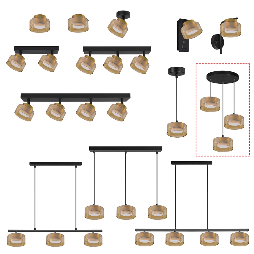 Brilagi - LED RGB+CCT dimmbare Pendelleuchte mit Seilaufhängung AURA LUX 3xGX53/14W/230V 2700-6500K Wi-Fi Tuya schwarz/gold