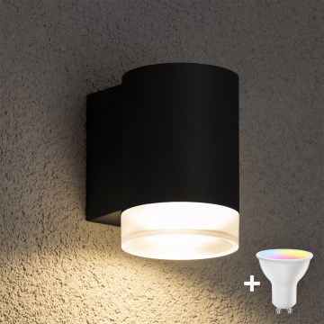 Brilagi - LED RGBW dimmbare Außen-Wandleuchte MATERA 1xGU10/6W/230V 3000K IP54 schwarz + Fernbedienung