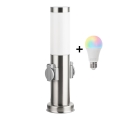 Brilagi - LED RGBW dimmbare Außenleuchte mit 2 Fassungen, 1xE27/15W/230V, 2700–6500K, IP44, 40 cm, mattchrom