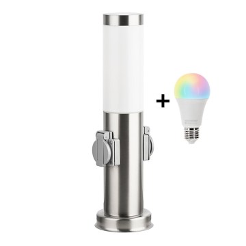Brilagi - LED RGBW dimmbare Außenleuchte mit 2 Fassungen, 1xE27/15W/230V, 2700–6500K, IP44, 40 cm, mattchrom
