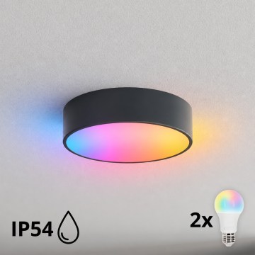 BRILAGI - LED RGBW dimmbare Badezimmer-Deckenleuchte CLARE 2xE27/12W/230V Ø 30 cm Anthrazit IP54