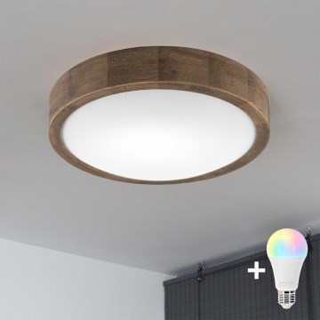 BRILAGI - LED RGBW dimmbare Deckenleuchte CARVALHO SLIM 1xE27/12W/230V 2700-6500K Eiche Ø 27 cm